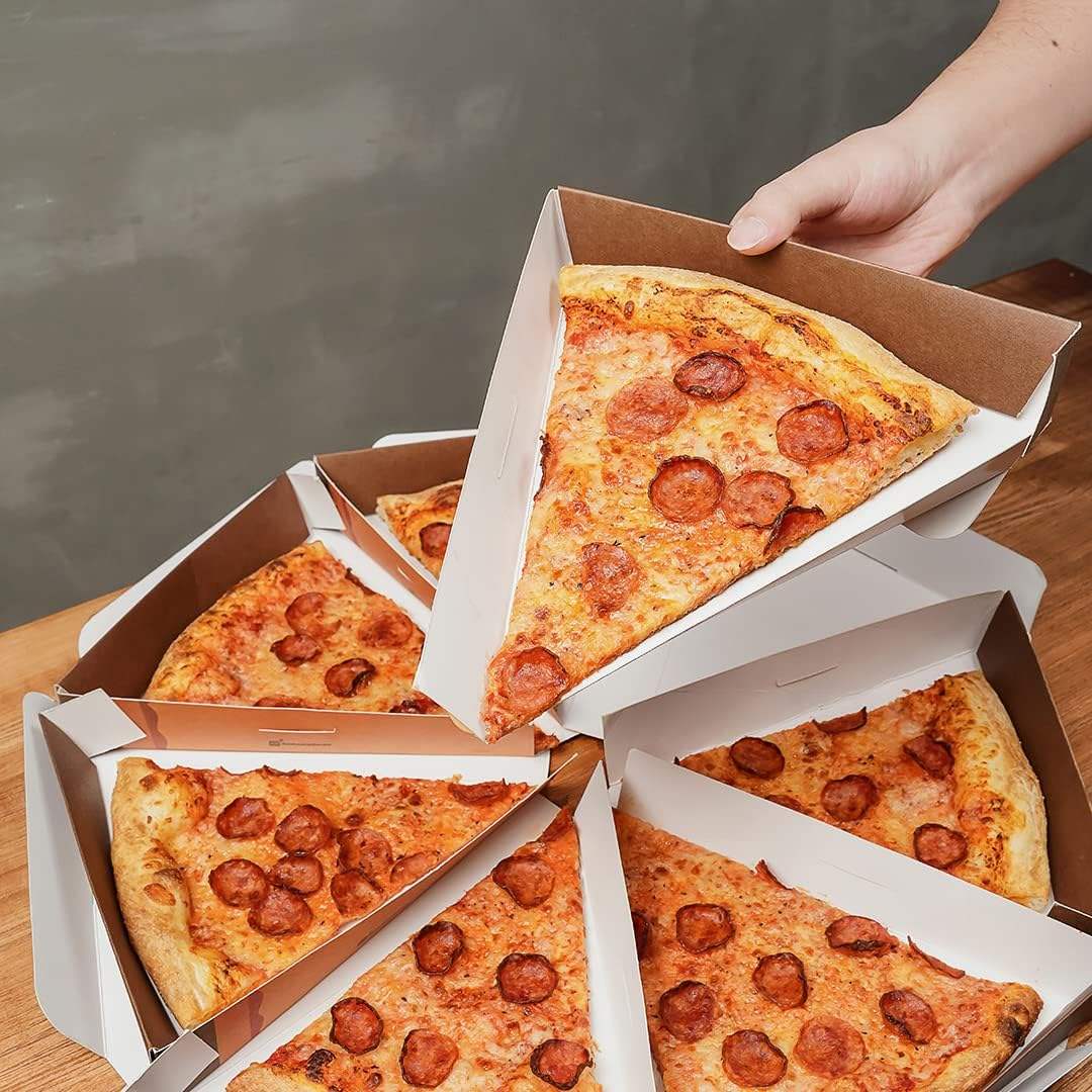 Pizza Box Clamshell Pizza Slice Container - Greaseproof Label Lock Kraft Paper Single Recyclable Custom Pizza Boxs