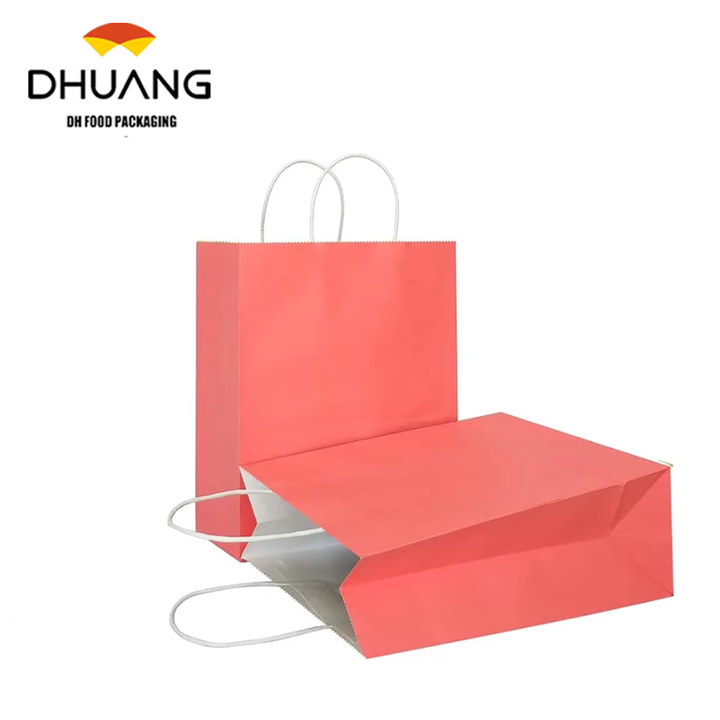 Coral Pink Large Kraft Paper Bag with Handles Recycled Materials Offset Printing for Logo for Crafts or Gifts