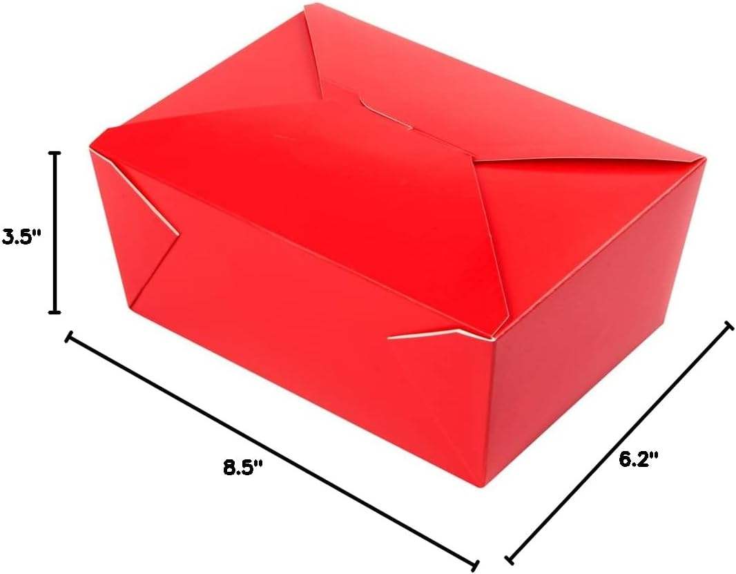 Disposable Lunch Box with Lockable Label Heat-resistant Red Paper Surface Oil-resistant Heat-proof and Cool-proof for Food Box