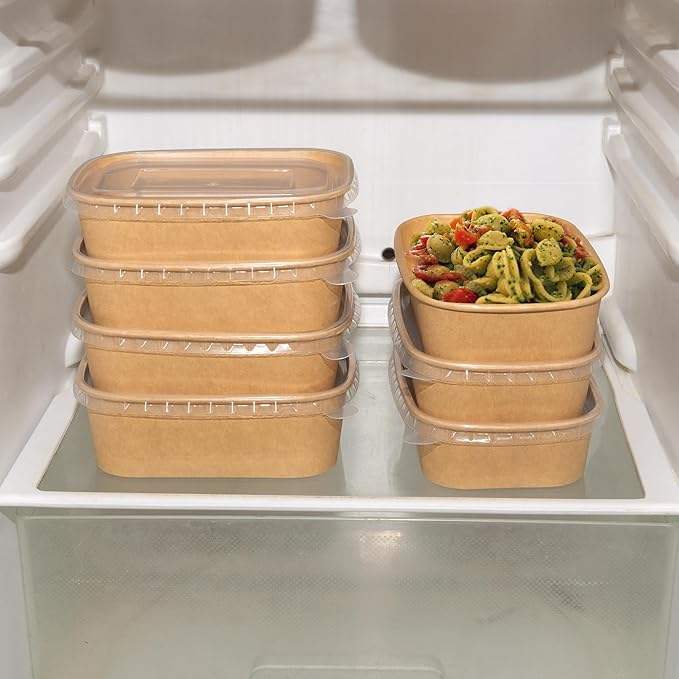 Disposable Serving Container Rectangular Paper Bowl with Lid for Salad Sandwich Cookies