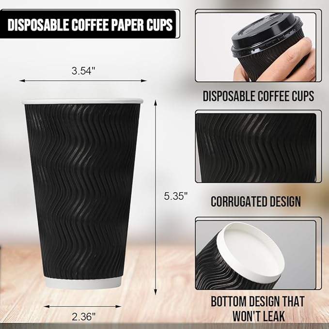 Insulated Ripple Paper Cups with Lids Disposable Coffee Cups for Water Juice Coffee Cup