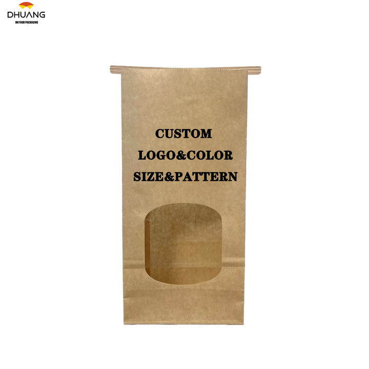 Printed Wire sealed Kraft Paper Bread Bag Brown White Coated Baking Toast Bag with clear Window CUSTOM Bread Bags