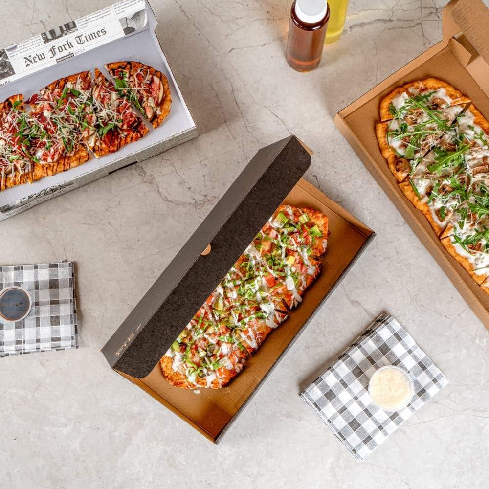 Disposable Takeaway Box Sturdy Corrugated Black Kraft Paper Pizza Box - Label Lock Custom Pizza Boxs