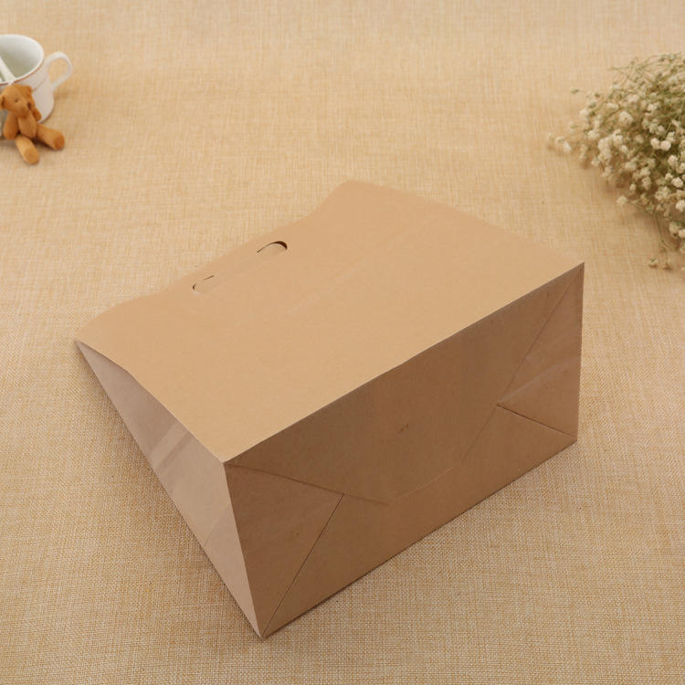Fast Food Fruit Dessert Baking Takeaway Cardboard Packing Hand Bag Punched Tote Bag With Reinforced Custom Bread Bags