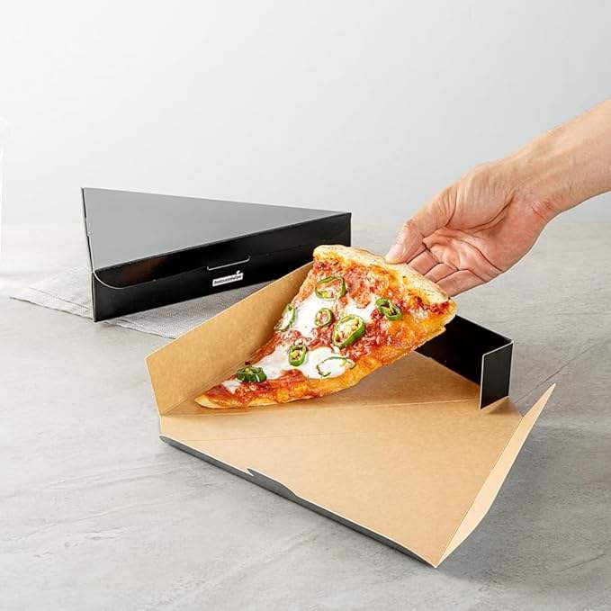 Pizza Box Clamshell Pizza Slice Container - Oil Proof Label Lock Black Paper for Restaurants and Cafes Custom Pizza Boxs