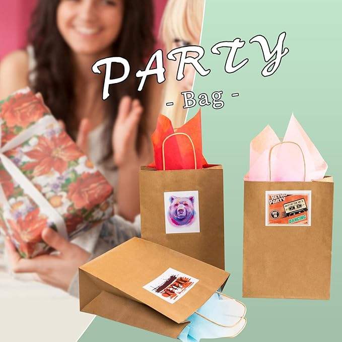 Brown Large Craft Paper Shopping Bags with Handles for Small Business Grocery Retail Birthday Party Favors Use with Candles