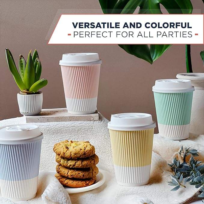 Disposable Coffee Cups With Lid Durable Travel Paper Insulated Cups for Hot and Cold Drinks Coffee Cup