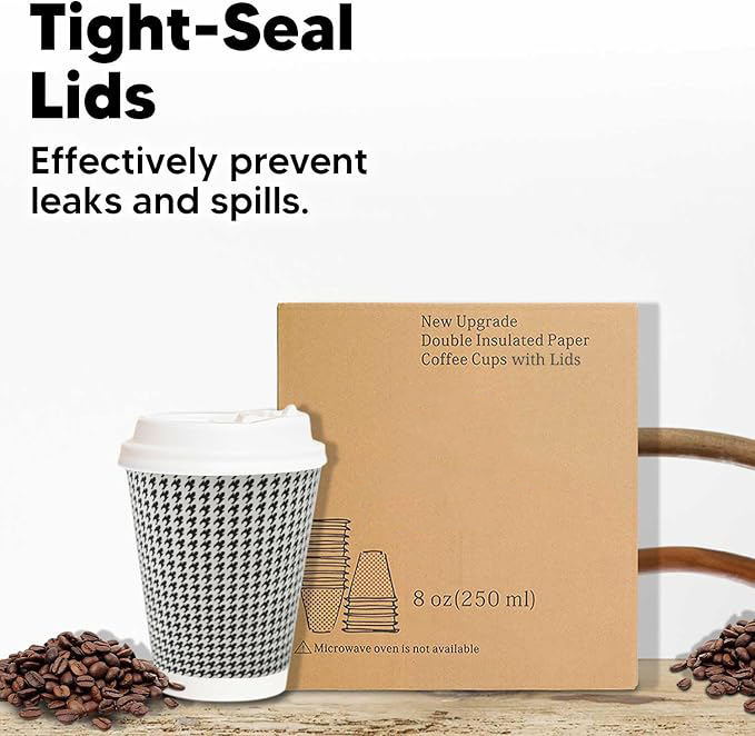 Insulated Disposable Coffee Cup with Lid, Double Wall Corrugated Hot Cup Bulk Cup for Hot or Cold Drinks
