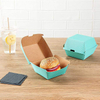 Restaurantware Disposable Turquoise Paper Hamburger Boxes Matte Finish Ripple Wall Technology Hinged Lid for Takeout Containers