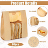Kraft Bread Bag with Window for Wrapping Toast Croissants Bagels Doughnuts Food Safe Bakery Bags Laminated Custom Bread Bags