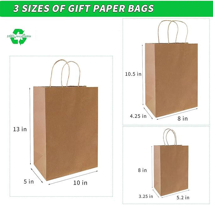 Brown Kraft Paper Bag with Handle Multiple Sizes Customizable Pattern logo for Retail Bag Shopping Bags