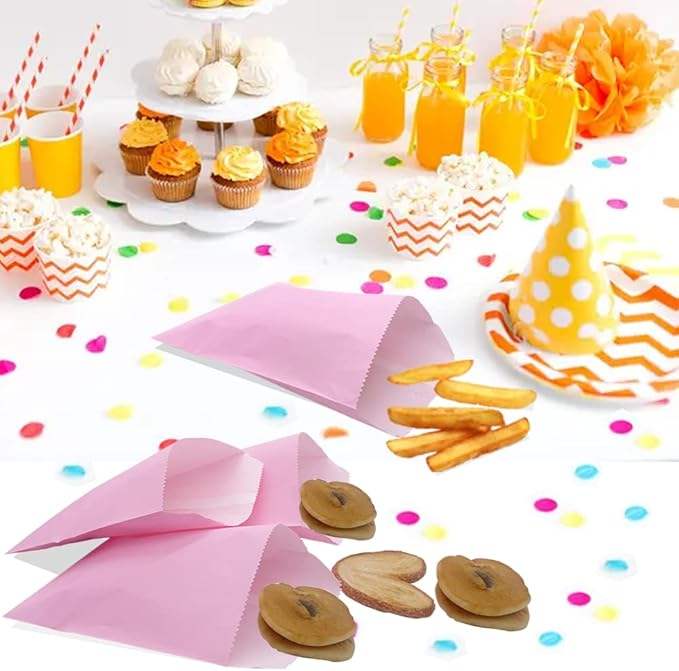 Pink Greaseproof Wax Healing Bag for Bread Cookies Candies Chocolate Pastry Snacks Elegant Paper Packaging Custom Bread Bags