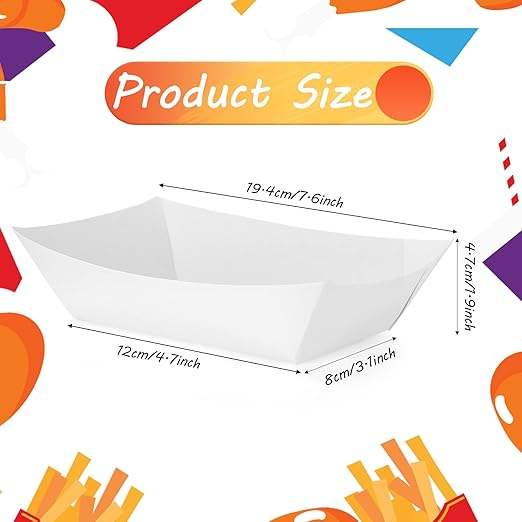 Food Trays Bulk Disposable Paper White Snacks Fast Food Carnival Holiday Party Gift Supplies Decoration (2LB)
