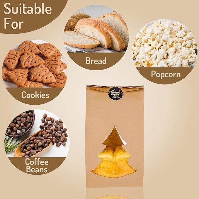 Christmas Paper Bread Bag with Window Kraft Paper Bread Storage Bags Labels Cookie Coffee Beans Custom Bread Bags