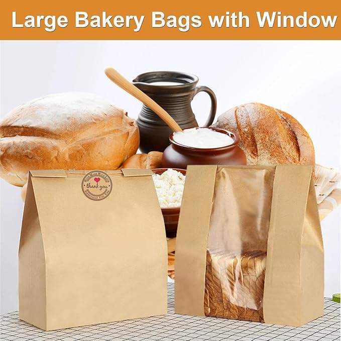 A Brown Paper Bag with a Window for Bread Storage Food Packaging for Storage Sealed Label Custom Bread Bags