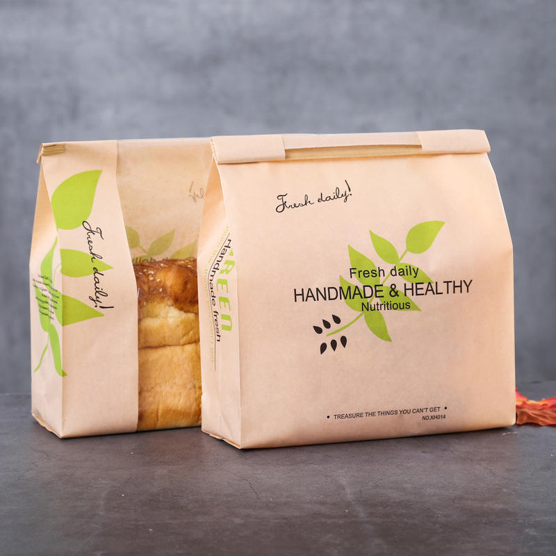 European Style Wire-Sealed Bread Bag Kraft Paper Kraft Self- Sealing Window for Sliced Toast Baking Custom Bread Bags