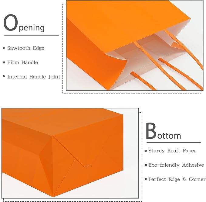 Small Orange Kraft Paper Gift Bags Handles Eco-Friendly Biodegradable for Craft Shoe Use Brown Kraft Material Shopping Bag
