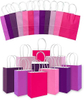 Bulk Small Kraft Paper Gift Bags with Handles 6 Different Pink and Purple Colors for Crafts and Clothing Multiple Uses