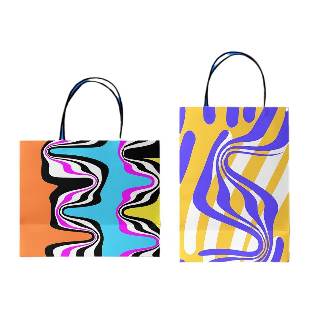Custom Logo Silver Kraft Paper Tote Bag Disposable Clothing Packaging with Ribbon High Sensitivity Gift Shopping Bag for Crafts