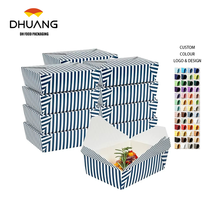 Durable 71 oz Disposable Striped Blue and White Paper Food Container for Takeout-Quality Paper Boxes Food Box