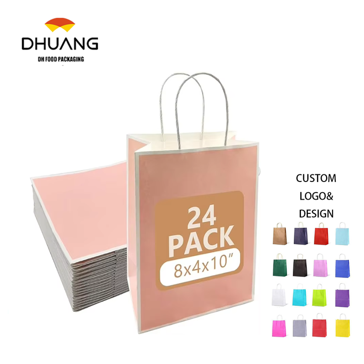 Pink Kraft Paper Bags with Handles 100% Recycled for Weddings Birthdays Parties-Commercial Retail Shopping Bag