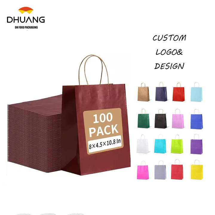 Red Kraft Paper Bag for Gifts Parties-Embossed Screen Printing for Supermarket Food Packaging Retail Birthday Shopping Bag
