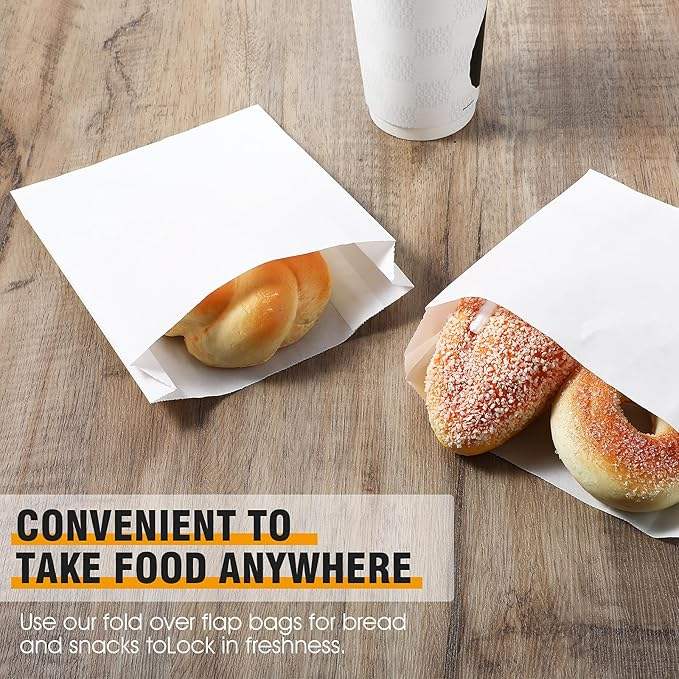 300 Paper Sandwich Bags Oil-resistant Paper Bags for Baking Cookies Candy Snacks (white)