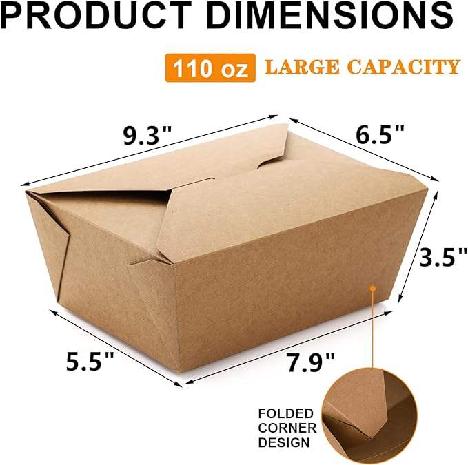 Paper Food Container Kraft Lunch Box Brown Storage Paperboard Fast Food Holder Microwaveble Food Box