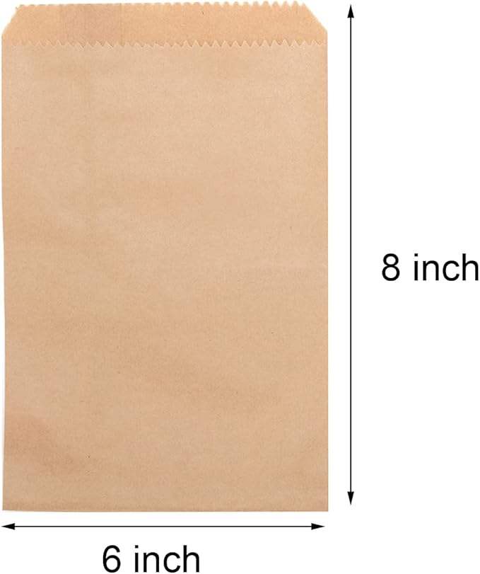 6x8 Inches Natural Kraft Paper Bags for Bakery Cookies Treats Snacks Sandwiches Popcorn Small Gift Bag