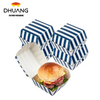 Mini Burger Box Food Container with Hinged Lid - Blue and White Striped Paper Takeout Burger Box