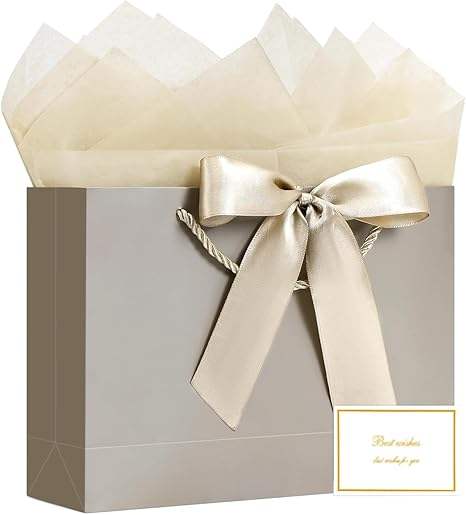 Gift Bags 1PCS Gift Bags Large with Ribbon and 1 Greeting Cards 2 Tissue Paper Portable Paper Gift Bag with Handles