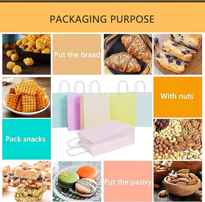 Medium Kraft Paper Gift Bags with Self-Adhesive Seal Handles Multi-Color Eco-Friendly Recycled Materials for Household Products