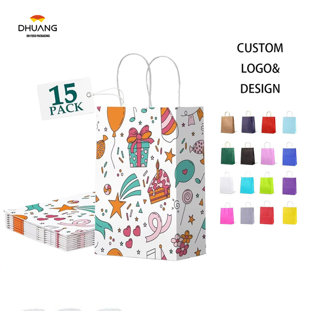 Small Gift Paper Bags With Handling Bulk Paper Shopping Colored Retail Recyclable Custom Paper Bags