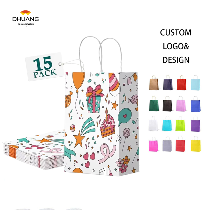 Small Gift Paper Bags With Handling Bulk Paper Shopping Colored Retail Recyclable Custom Paper Bags