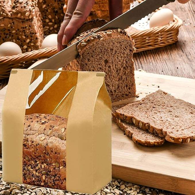 Window Dough Cowhide Bread Bags Tin Tag Lock for Baked Goods Packaging Storage Custom Bread Bags