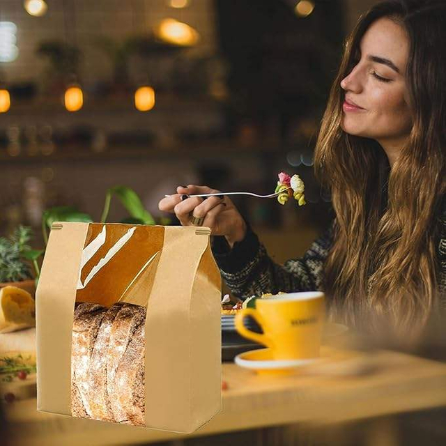 Window Dough Cowhide Bread Bags Tin Tag Lock for Baked Goods Packaging Storage Custom Bread Bags