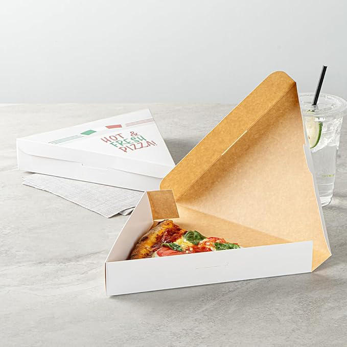 Clamshell Pizza Slice Container - Oil Proof Label Lock White Paper Single Slice Pizza Box for Restaurants Custom Pizza Boxs
