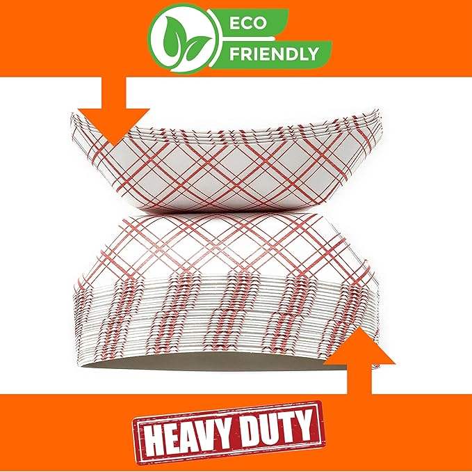 Food Tray Red and White Checkered Paper Extra Large Disposable Recyclable Flavoring Grease Proof Food Trays