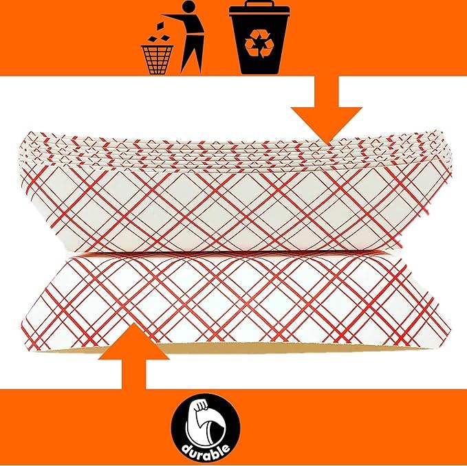 Food Tray Red and White Checkered Paper Extra Large Disposable Recyclable Flavoring Grease Proof Food Trays