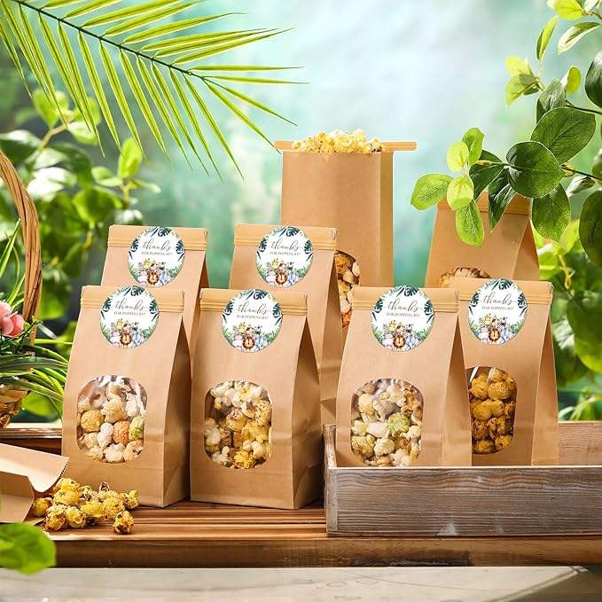 Jungle Animals Thanks Label Popcorn Bags Cute Round Stickers for Baby Shower Paper Food Storage Gift Packaging Custom Bread Bags