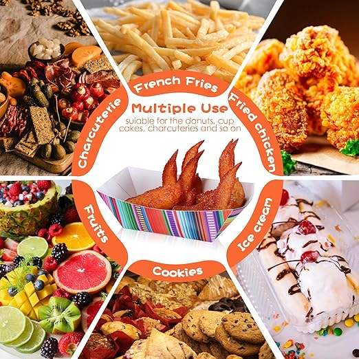 Nachos Tray Disposable Food Tray Carnival Party Assembly Paper Hot Dog Taco Boat Mexican Party Supplies (2 LBS)