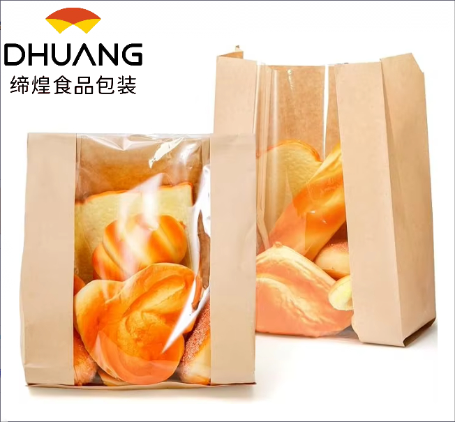 Paper Bread Bags with Windows Used for Food Packaging and Storage Suitable for Holding Cookies and Doughnuts CUSTOM Bread Bags