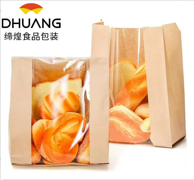 Paper Bread Bags with Windows Used for Food Packaging and Storage Suitable for Holding Cookies and Doughnuts CUSTOM Bread Bags