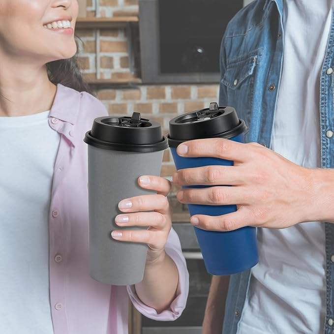 100 Pack 20 oz Disposable Paper Coffee Cup with Lid, Water, Juice, or Tea. Hot Paper Coffee Cups for Home Restaurant Store