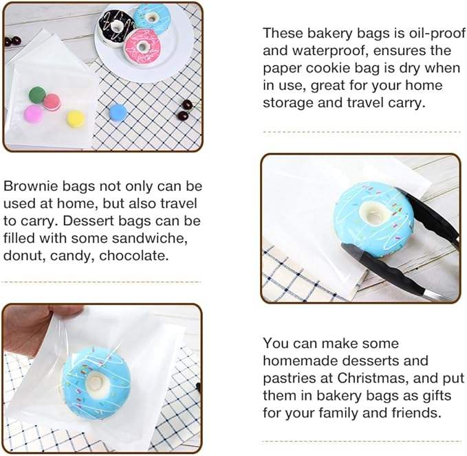 Bread Bag with Window Paper Doughnut Bag for Baked Goods Cookies Snacks Candy Sandwiches Custom Bread Bags