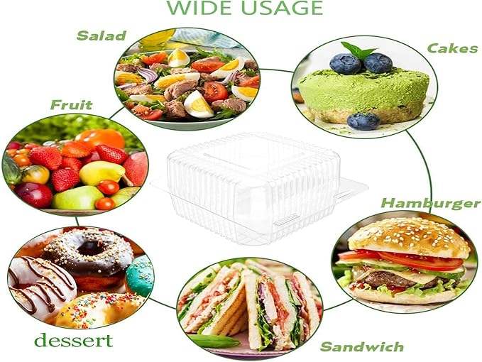 Clear Plastic Takeout Containers, clear Plastic square Hinged Food Containers with LIDS, Disposable Clamshell Dessert Containers