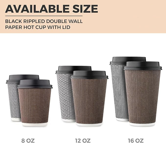 16 oz Disposable Coffee Cup Insulated Corrugated Double-walled Paper Cup with Lid Black and White Geometry Hot Drink Coffee Cup