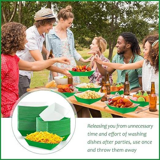 3-pound Paper Food Trays Disposable Nachos Trays Burritos Licensed Christmas Party Supplies Kraft Paper Boat (Green)