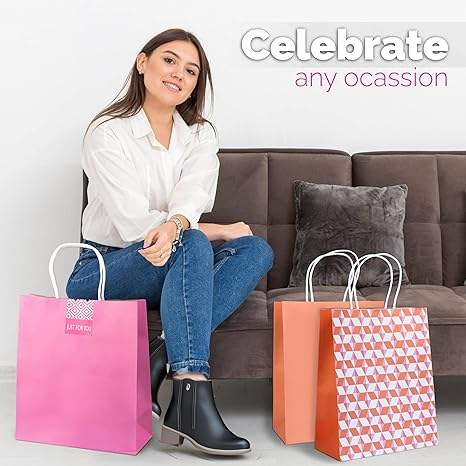 Paper Gift Bags Geometric Design Gift Bags for Stores Takeout Gifts Parties Custom Paper Bags