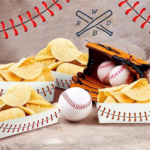 Packs Baseball Party Supplies Birthday Decorations Disposable Boat Paper Food Tray, Condiments, Carnival (Baseball)